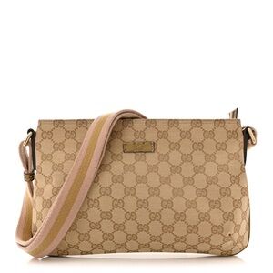 Gucci Beige GG Canvas Metallic Crossbody Messenger Bag
